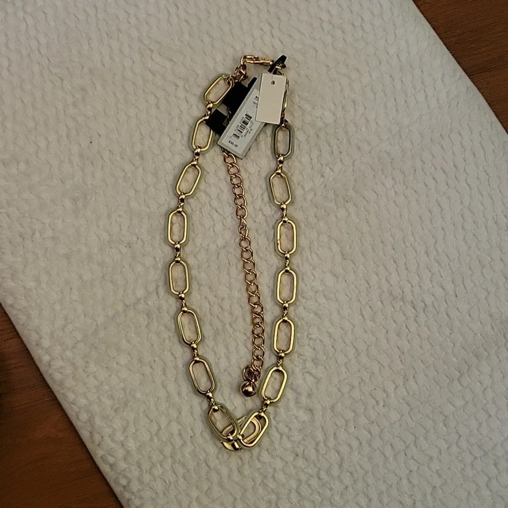 Apt.9 gold & light blue metal chain belt adjustable Size M/L. NEW with tags